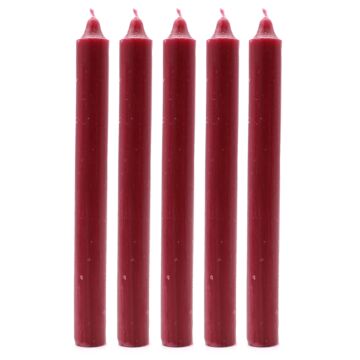 Solid Colour Dinner Candles - Rustic Burgandy - Pack Of 5