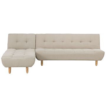 Corner Sofa Beige Fabric Upholstery Light Wood Legs Right Hand Chaise Longue 3 Seater Beliani