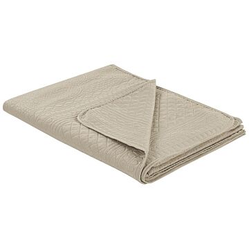 Bedspread Taupe Polyester Fabric 160 X 220 Cm Embossed Pattern Decorative Throw Bedding Classic Design Bedroom Beliani