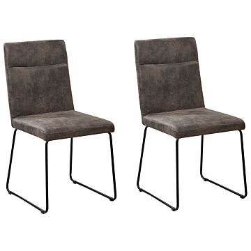 Set Of 2 Dining Chairs Grey Fabric Upholstered Seat Black Metal U-shaped Legs Beliani