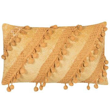 Decorative Cushion Yellow With Tassels 30 X 50 Cm Striped Retro Boho Decor Accessories Beliani