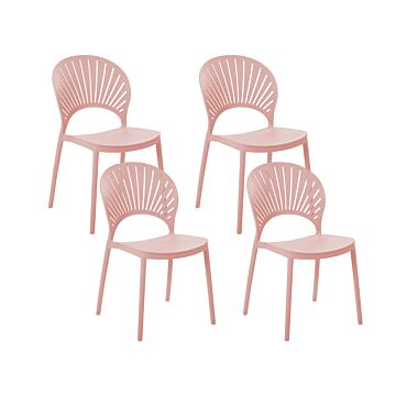 Set Of 4 Dining Chairs Plastic Pink Indoor Outdoor Garden Stacking Minimalistic Style Beliani