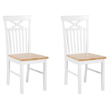 Set Of 2 Dining Chairs White With Light Wood Traditional Style Beliani