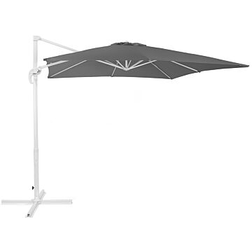 Garden Sun Parasol Grey Canopy White Steel Pole 235 Cm Weather Resistant Cantilever With Crank Mechanism Beliani
