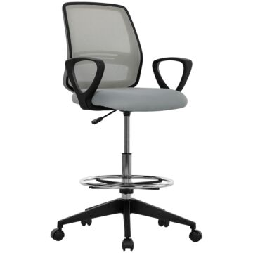 Vinsetto 100-120cm Draughtsman Office Chair, With Footrest - Light Grey