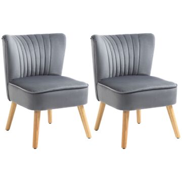 Homcom Velvet Accent Chair Occasional Tub Seat Padding Curved Back With Wood Frame Legs Home Furniture Set Of 2 Grey