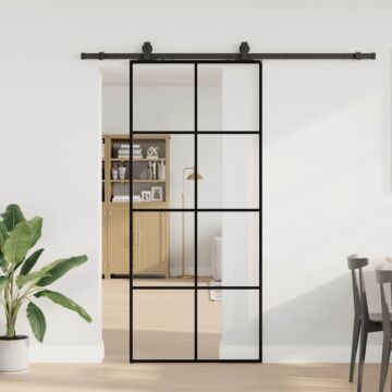Vidaxl Sliding Door With Hardware Set Black 90x205 Cm Esg Glass