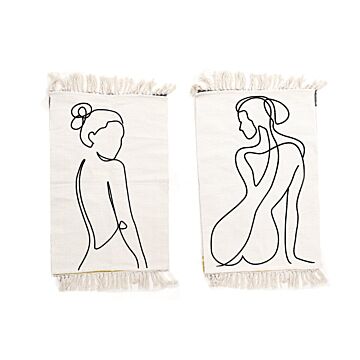 Set Of 2 Silhouette Women Design White Rugs