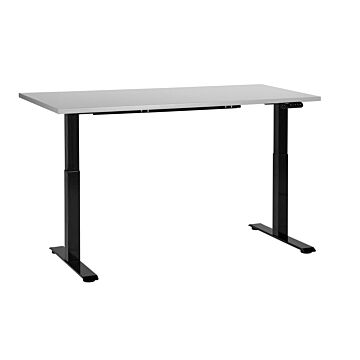 Electrically Adjustable Desk Grey Tabletop Black Steel Frame 160 X 72 Cm Sit And Stand Square Feet Modern Design Beliani