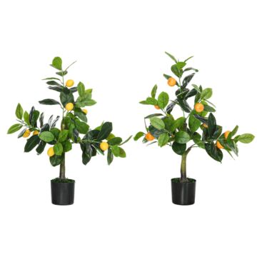 Homcom Set Of 2 Artificial Plants, Lemon And Orange Tree With Pot, For Home Indoor Outdoor Decor, 60cm