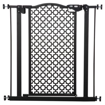 Pawhut 74-80 Cm Pet Safety Gate Barrier Stair Pressure Fit With Auto Close And Double Locking For Doorways, Hallways, Black