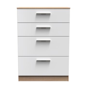 Contrast 4 Drawer Deep Chest In White & Bardolino Oak