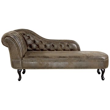 Chaise Lounge Brown Left Hand Faux Suede Buttoned Beliani