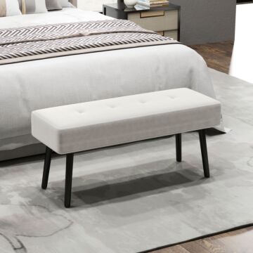 Homcom End Of Bed Bench, Corduroy Bedroom Bench With Thick Padding And Steel Legs, Tufted Window Seat For Entryway, Living Room, Cream White