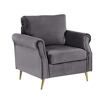 Armchair Dark Grey Velvet Fabric Upholstery Gold Metal Legs Removable Seat And Back Cushions Retro Glam Style Beliani