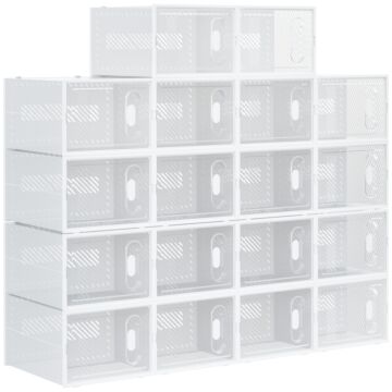 Homcom 18pcs Clear Shoe Box, Plastic Stackable Shoe Storage Box For Uk/eu Size Up To 12/46 With Magnetic Door For Women/men, 28 X 36 X 21cm