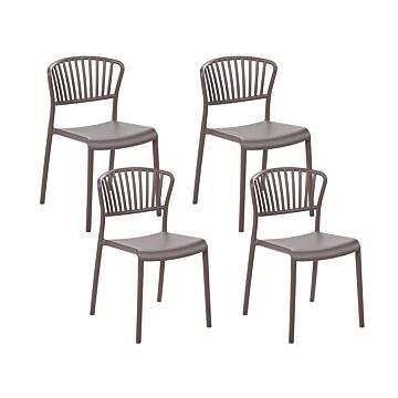 Set Of 4 Dining Chairs Taupe Plastic Indoor Outdoor Garden Stacking Minimalistic Style Beliani