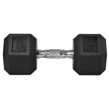 Homcom 20kg Single Rubber Hex Dumbbell Portable Hand Weights Dumbbell Home Gym Workout Fitness Hand Dumbbell