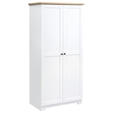 Homcom 172cm Wooden Storage Cabinet Cupboard With 2 Doors 4 Shelves White Pantry Closet