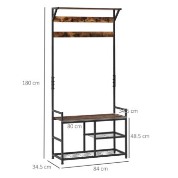 Homcom Coat Rack Coat Stand Shoe Storage Bench With 9 Hooks Shelves Entryway Brown And Black 180cm