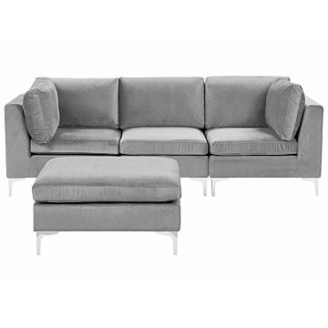 Modular Sofa Grey Velvet 3 Seater With Ottoman Silver Metal Legs Glamour Style Beliani