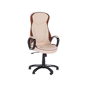Executive Chair Beige Faux Leather Upholstery Swivel Height Adjustable Modern Design With Castors Beliani