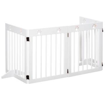 Pawhut Pet Gate 4 Panel Folding Wooden Dog Barrier Freestanding Dog Gate For Stairs W/ Support Feet