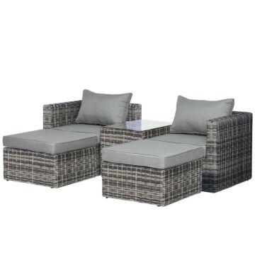 Outsunny 2 Seater Rattan Garden Furniture Set W/ Tall Glass-top Table Aluminium Frame Balcony Sofa, Mixed Grey