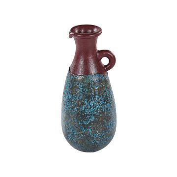 Decorative Vase Blue And Brown Terracotta 40 Cm Handmade Painted Retro Vintage-inspired Design Beliani