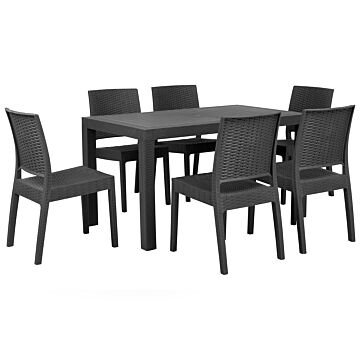 Garden Dining Set Grey Rectangular Table 140 X 80 Cm 6 Stackable Chairs 6 Seater Minimalistic Beliani