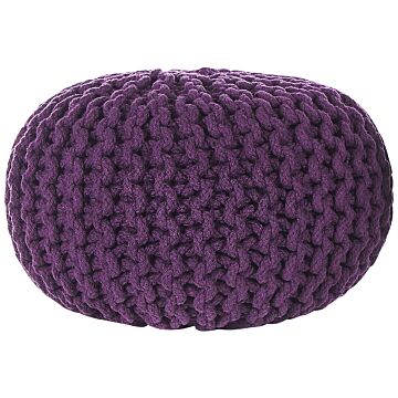 Pouf Ottoman Purple Knitted Cotton Eps Beads Filling Round Small Footstool 40 X 25 Cm Beliani