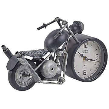 Table Clock Motorcycle Shape Metal Black And Silver Vintage Beliani