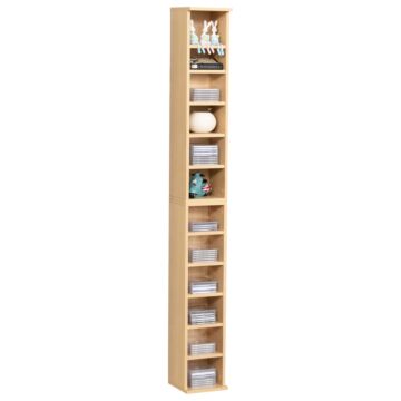 Homcom 204 Cd Media Display Shelf Unit Set Of 2 Blu-ray Dvd Tower Rack W/ Adjustable Shelves Bookcase Storage Organiser, Natural Wood Color