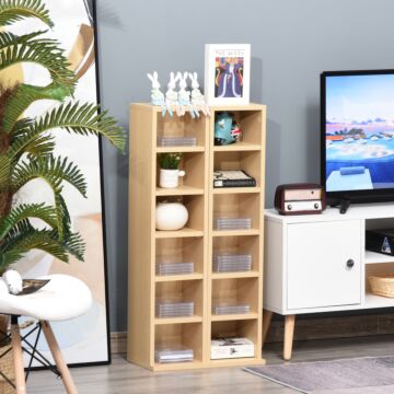 Homcom 204 Cd Media Display Shelf Unit Set Of 2 Blu-ray Dvd Tower Rack W/ Adjustable Shelves Bookcase Storage Organiser, Natural Wood Color