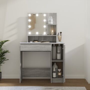 Vidaxl Dressing Table With Led Grey Sonoma 86.5x35x136 Cm