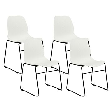 Set Of 4 Dining Chairs White Stackable Armless Leg Caps Plastic Black Steel Legs Conference Chair Contemporary Modern Scandinavian Design Dining Room Seating Beliani