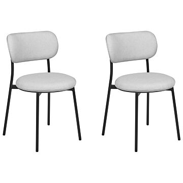 Set Of 2 Dining Chairs Grey Polyester Seats Armless Metal Legs For Dining Room Kitchen Beliani