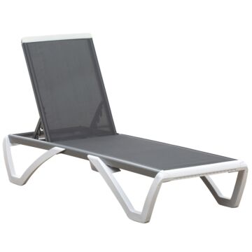 Outsunny Portable Outdoor Chaise Lounge, With Adjustable Back, Breathable Texteline, Light Grey