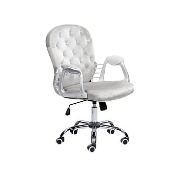 Office Chair Light Grey Velvet Gas Lift Height Adjustable Crystal Button With Tufted Backrest And Full Swivel Beliani
