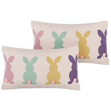 Set Of 2 Scatter Pillows Cotton Multicolour Easter-themed Bunnies 30 X 50 Cm Modern Design Decorative Cushions Beliani