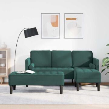 Vidaxl Garden Sofa With Bench And Cushions L-shaped Dark Green Velvet, Vidaxl 3-seater Sofa With Chaise L-shaped Dark Green 160 Cm Velvet, Vidaxl Bench Dark Green 113x57x39 Cm Velvet