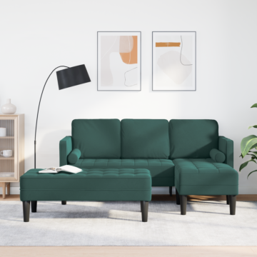 Vidaxl Garden Sofa With Bench And Cushions L-shaped Dark Green Velvet, Vidaxl 3-seater Sofa With Chaise L-shaped Dark Green 160 Cm Velvet, Vidaxl Bench Dark Green 113x57x39 Cm Velvet