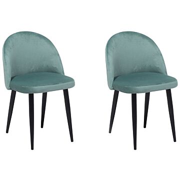Set Of 2 Dining Chairs Mint Green Velvet Fabric Modern Retro Design Black Slanted Legs Beliani