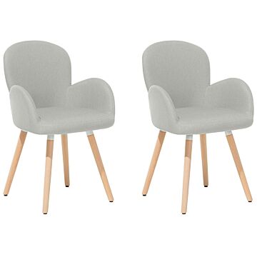 Set Of 2 Dining Chairs Light Grey Fabric Upholstery Light Wood Legs Modern Eclectic Style Beliani