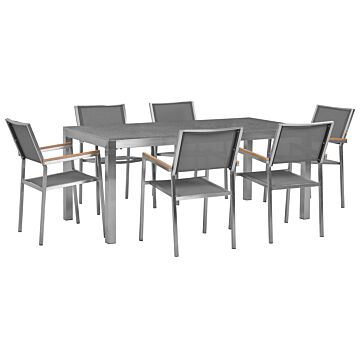 Garden Dining Set Grey With Grey Granite Table Top 6 Seats 180 X 90 Cm Beliani