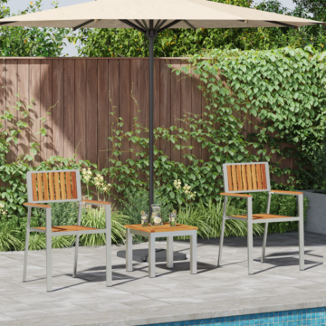 Vidaxl 3 Piece Garden Dining Set Solid Wood Acacia, Vidaxl Stackable Garden Chairs 2 Pcs Solid Wood Acacia And Metal