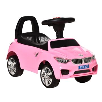Homcom Ride On Sliding Car Baby Toddler Foot To Floor Slider Stroller W/ Horn Music Working Lights Hidden Storage Big Steering Wheel Pink