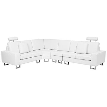 Corner Sofa White Leather Upholstery Right Hand Orientation With Adjustable Headrests Beliani