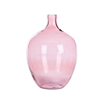 Vase Pink Glass 39 Cm Handmade Decorative Round Bud Shape Tabletop Home Decoration Modern Design Beliani