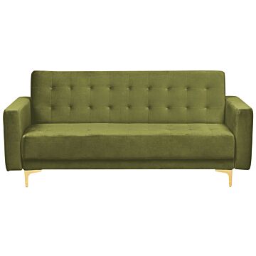 Sofa Bed Green Velvet Tufted Fabric Modern Living Room Modular 3 Seater Gold Legs Track Arm Beliani